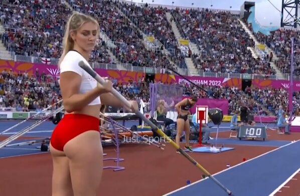 Molly Caudery getting ready for her first pole vault attempt